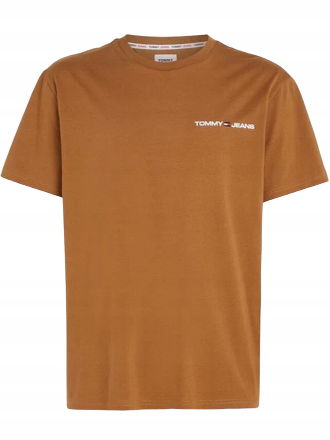 Tommy Jeans T-shirt męski brązowy Linear Chest DM0DM16878 Regular Fit