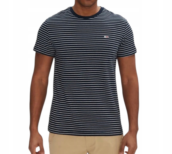 Tommy Hilfiger T-Shirt męski w paski DM0DM20377 Granatowy Slim Fit