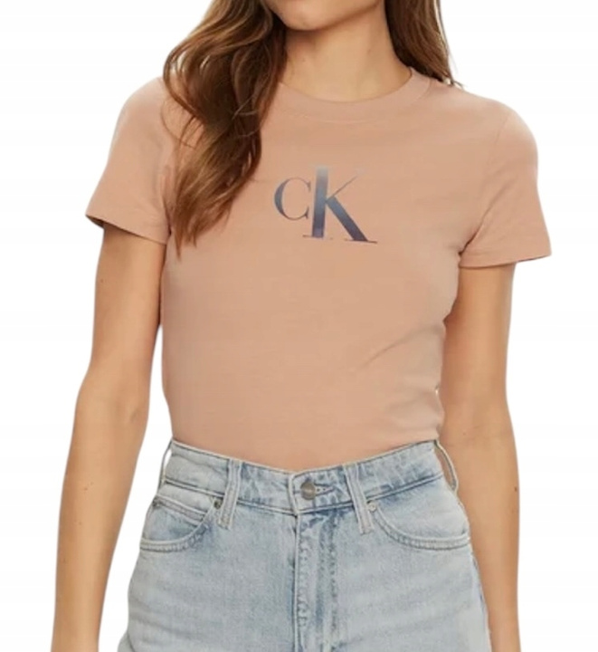 Calvin Klein T-Shirt damski Gradient J20J224982 Koralowy Slim Fit