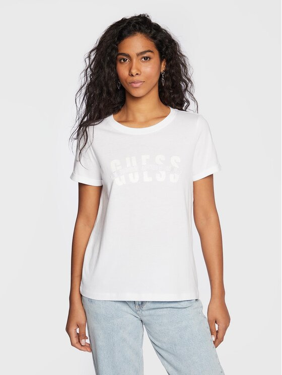 GUESS T-Shirt damski W3RI16 K46D1 Biały