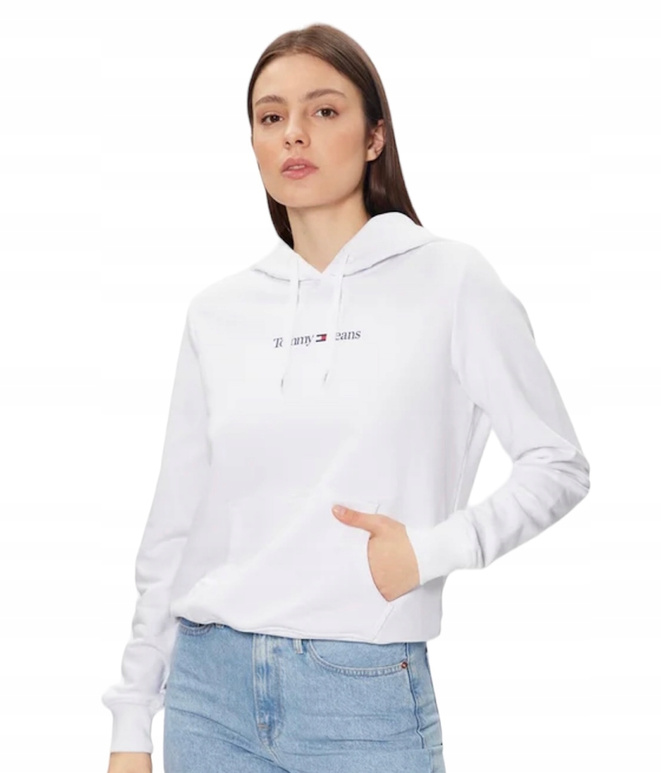 Tommy Jeans Bluza Damska z kapturem SERIF LINEAR biała DW0DW15649
