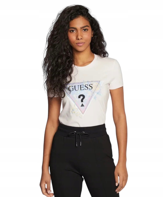 GUESS T-Shirt damski W3RI18 J1314 Różowy Slim