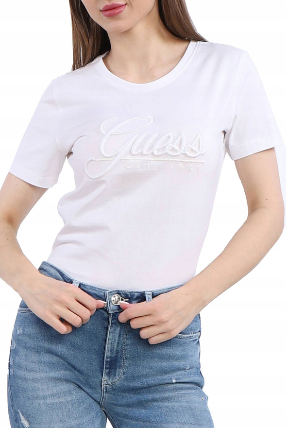 GUESS T-Shirt damski Script W3GI36 I3Z14 Biały