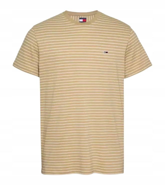 Tommy Hilfiger T-Shirt męski w paski DM0DM20377 Beżowy Slim Fit