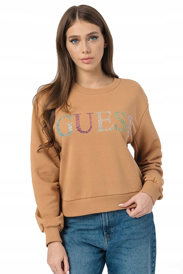 GUESS Bluza damska Logo W3GQ09 KBK32 Brązowy