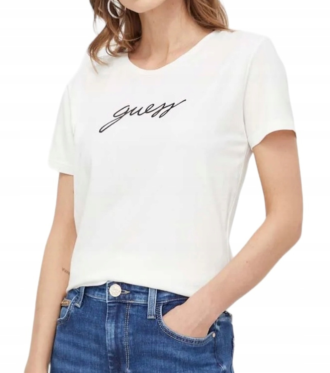 GUESS T-Shirt damski Carrie O4RM09 KBBU1 Ecru Regular Fit