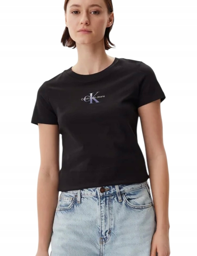 Calvin Klein T-shirt damski Gradient Monologo J20J225252 Czarny Slim Fit