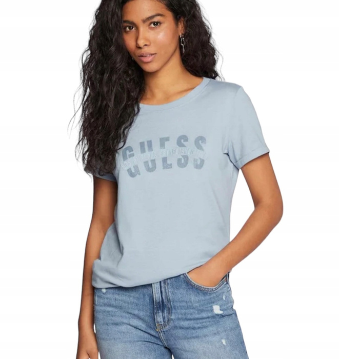 GUESS T-Shirt damski W3RI16 K46D1 Niebieski