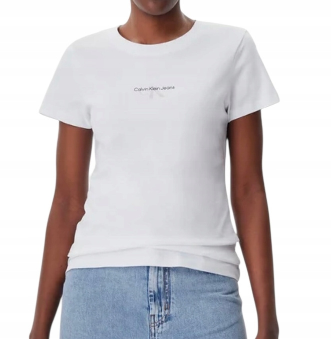 Calvin Klein T-shirt damski Gradient Monologo J20J225252 Biały Slim Fit