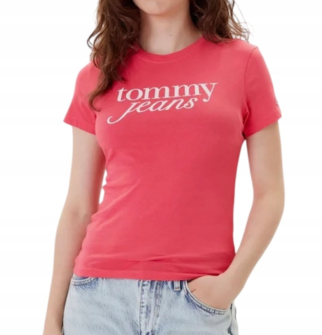 Tommy Hilfiger T-Shirt damski Essential DW0DW19447 Różowy Slim Fit