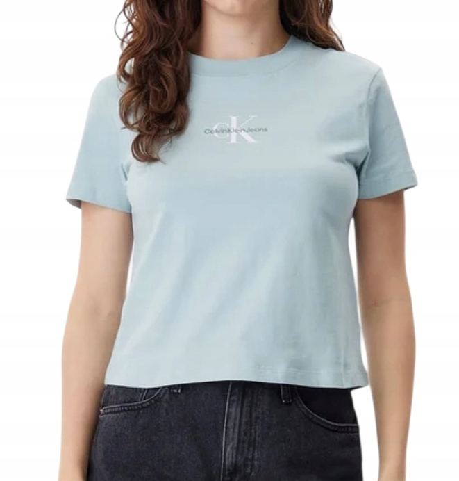 Calvin Klein Jeans T-Shirt damski Baby Tee J20J223113 Niebieski Slim Fit