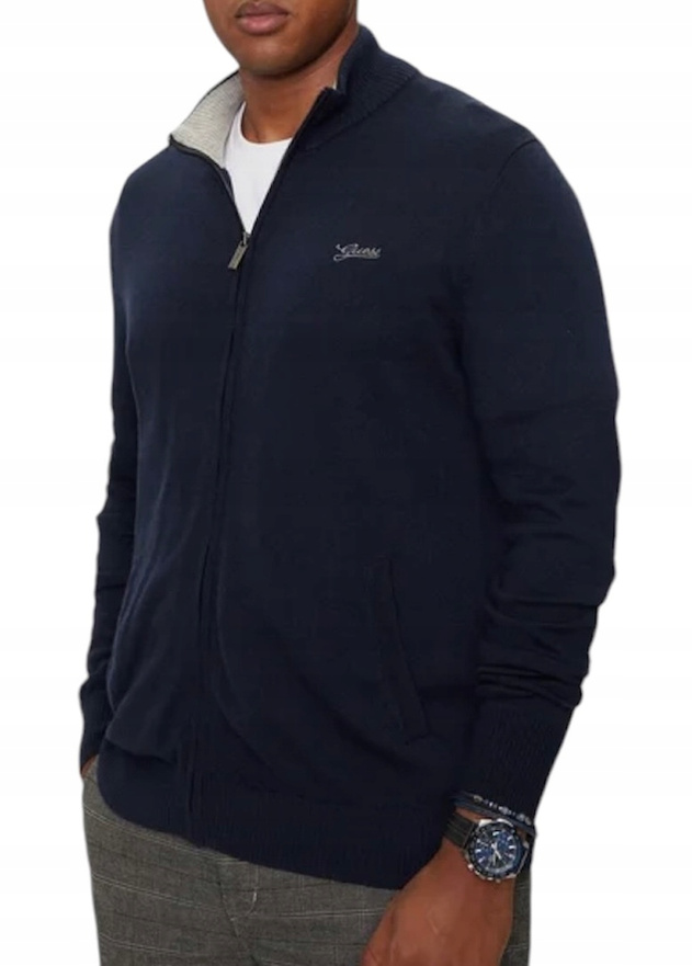 Guess Sweter męski kardigan z domieszką wełny M4YR03 Z3052 granatowy