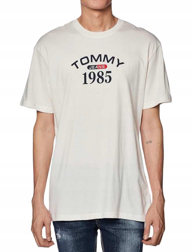 Tommy Jeans T-shirt męski TJM CLSC 1985 RWB beżowy Regular Fit