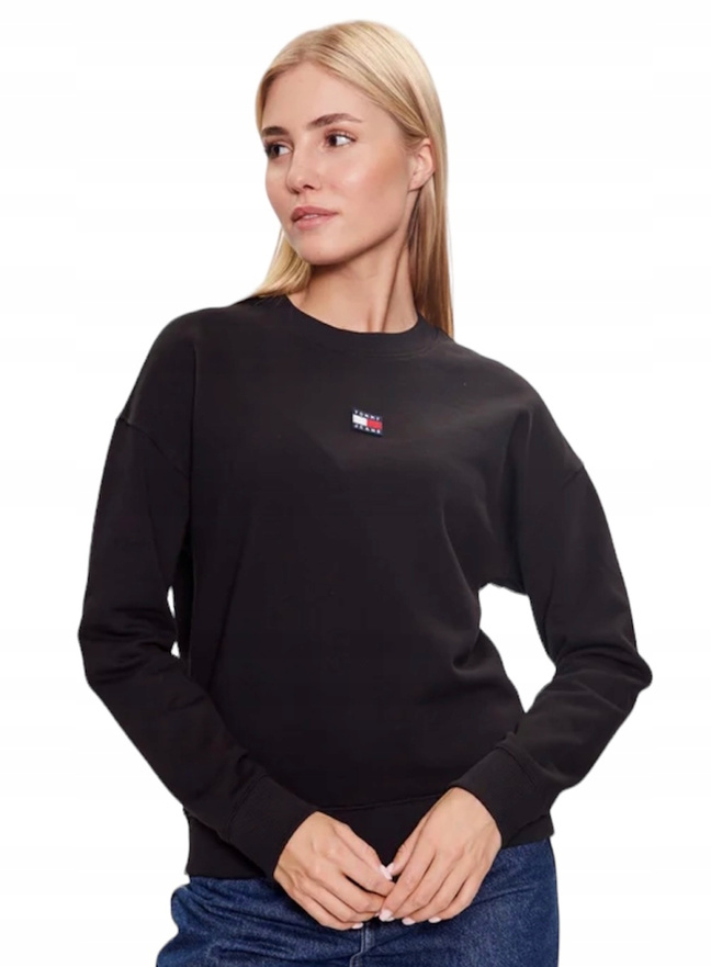 Tommy Jeans bluza damska czarna Badge Crew DW0DW16138 Relaxed Fit r. L