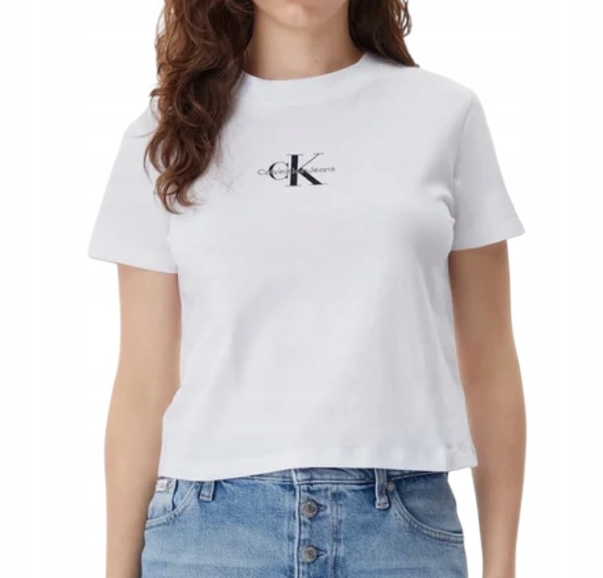 Calvin Klein Jeans T-Shirt damski Baby Tee J20J223113 Biały Slim Fit