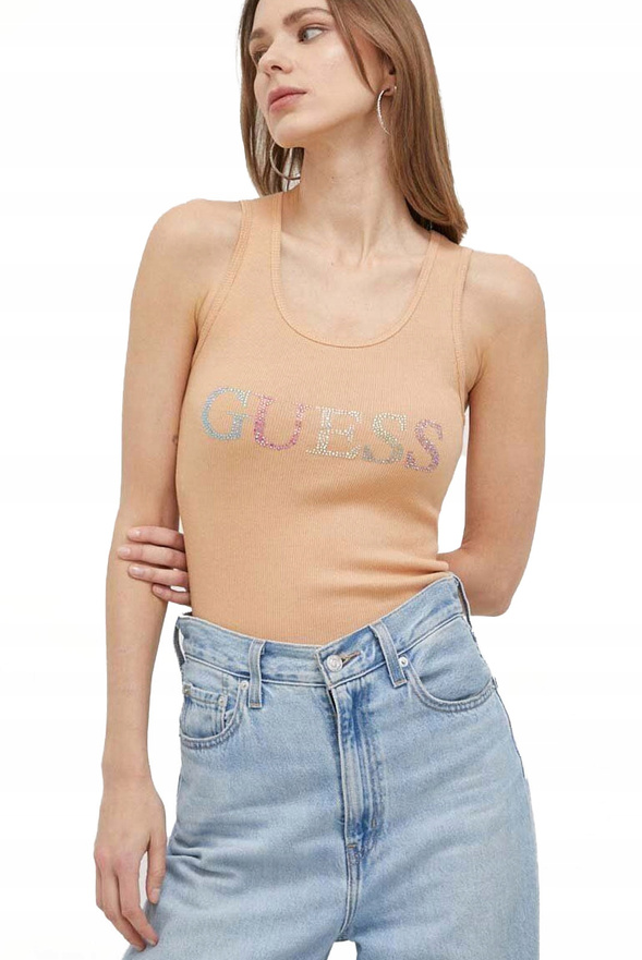 Guess Top Logo W3GP43 K9I51 Brązowy Regular Fit