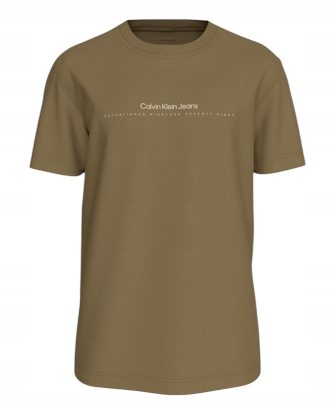 Calvin Klein T-Shirt męski Minimal Logo J30J327075 Khaki Regular Fit