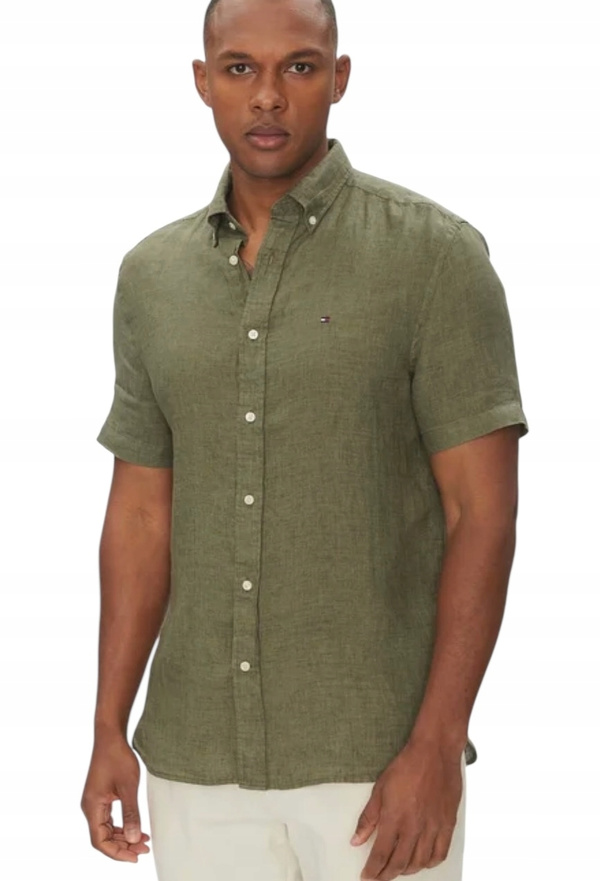 Tommy Hilfiger koszula męska krótki rękaw MW0MW35207 Zielony Regular