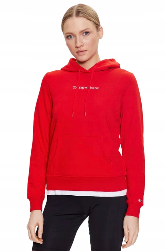 Tommy Jeans Bluza Damska z kapturem SERIF LINEAR czerwona DW0DW15649