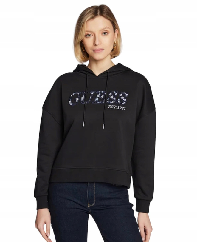 GUESS Bluza damska W3RQ09 KBKM0 Czarna Regular