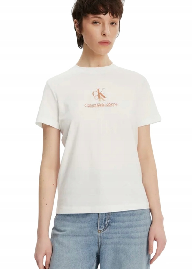 Calvin Klein T-shirt damski Shadow Graphic J20J225545 Biały Regular Fit